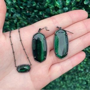 Kendra Scott Green Tigers Eye and Gunmetal Elle and Elisa Set